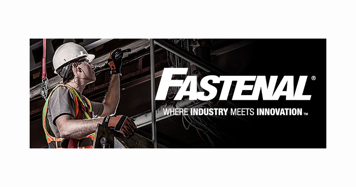 A picture of a person in a hardhat working, with the words Fastenal, where industry meets innovation