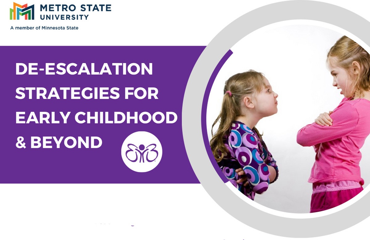 De-escalation Strategies for Early Childhood and Beyond, with a picture of two children arguing with one another