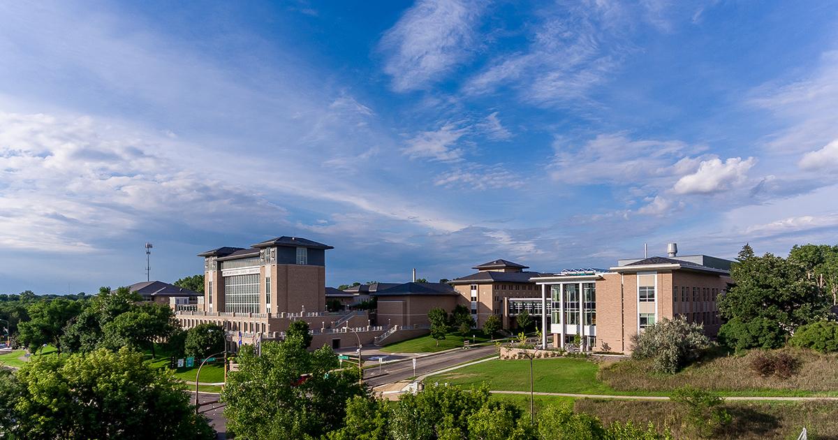 Aerial view of Metropolitan State's Saint Paul Campus as seen from the west