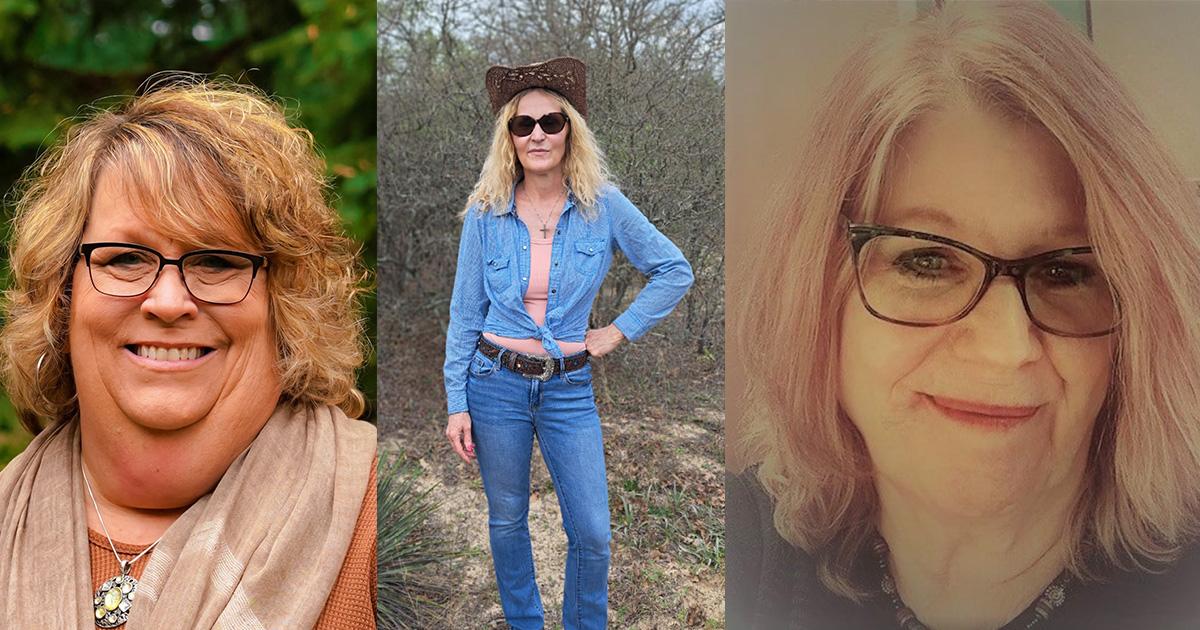 a woman in glasses, a woman wearing a cowboy hat and sunglasses, and a woman wearing glasses