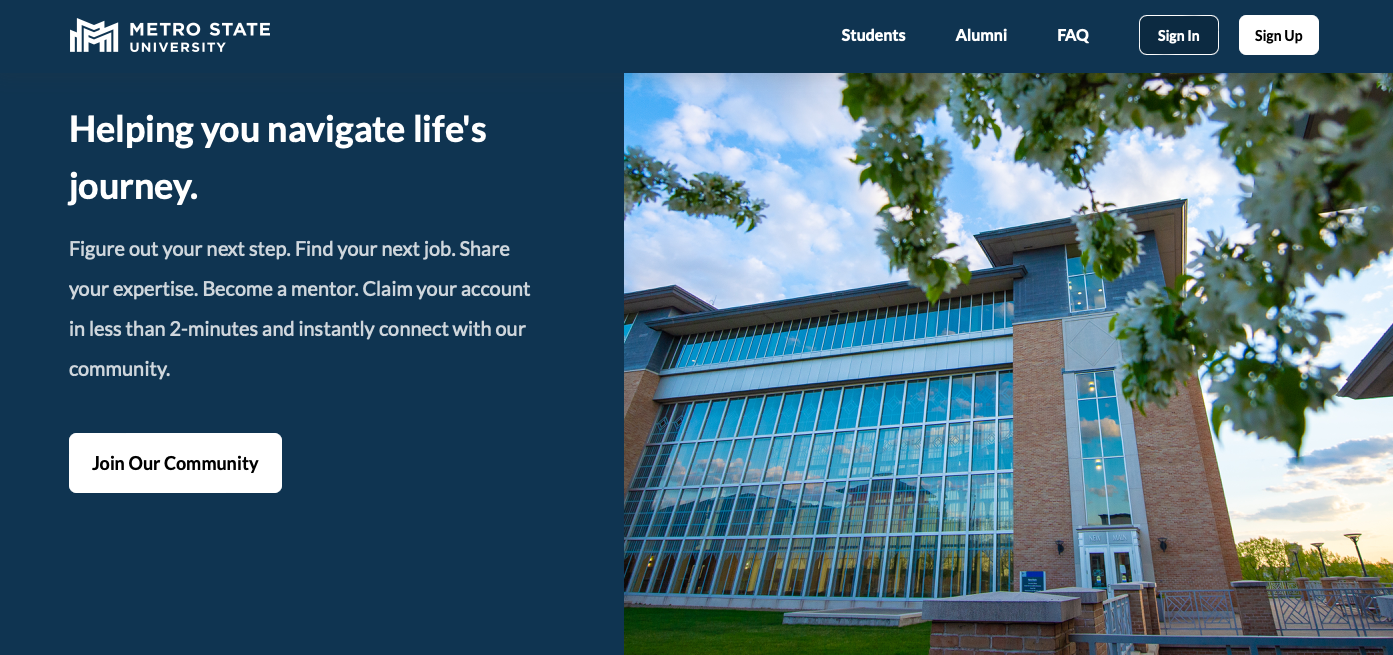 Screenshot of Metro State Connect's home page