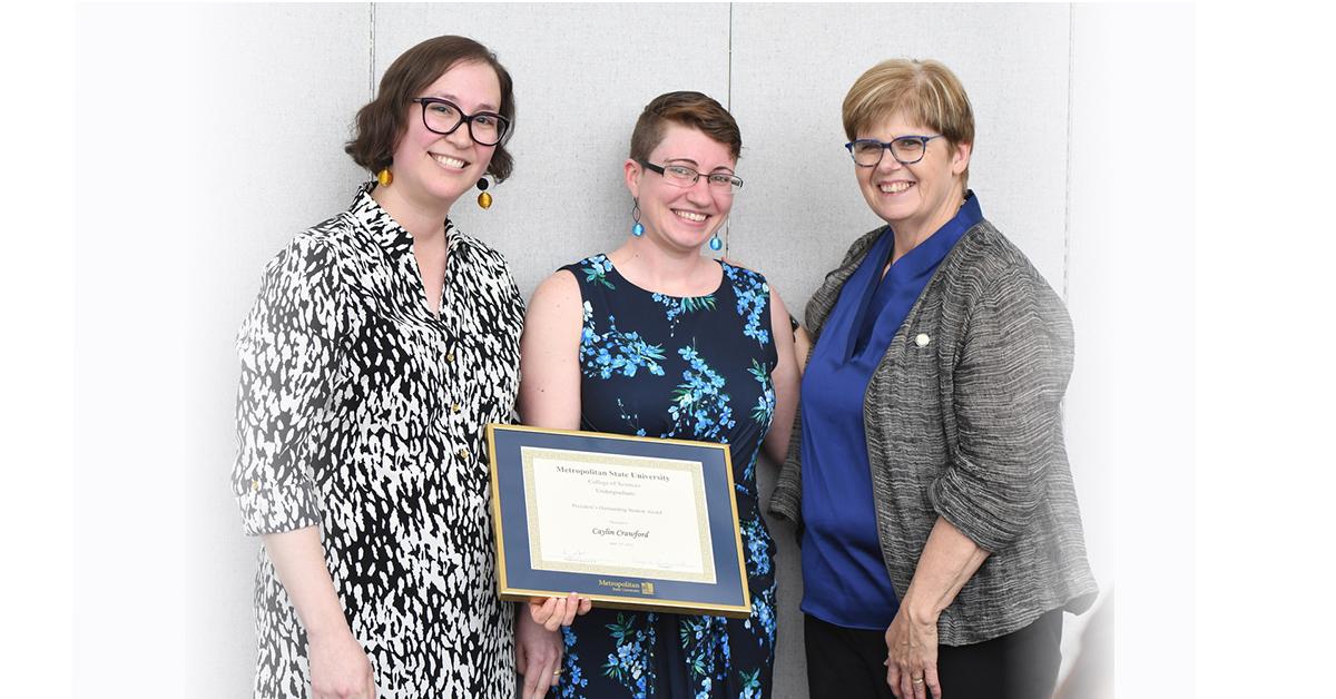 Kate Ries, Caylin Crawford, President Ginny Arthur